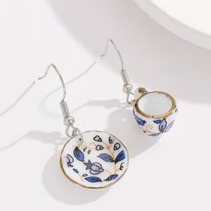 NEW ! Charming Blue and Gold Teacup Earrings 💙